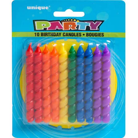 10 RAINBOW SPIRAL BDAY CANDLE