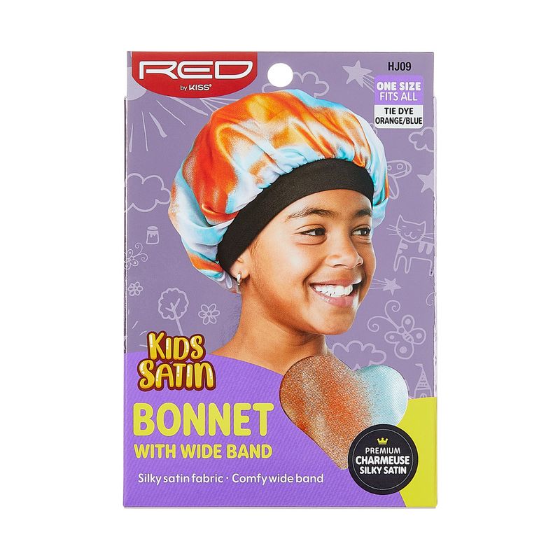 RED KIDS SATIN BONNET TIE DYE BLUE ORANGE