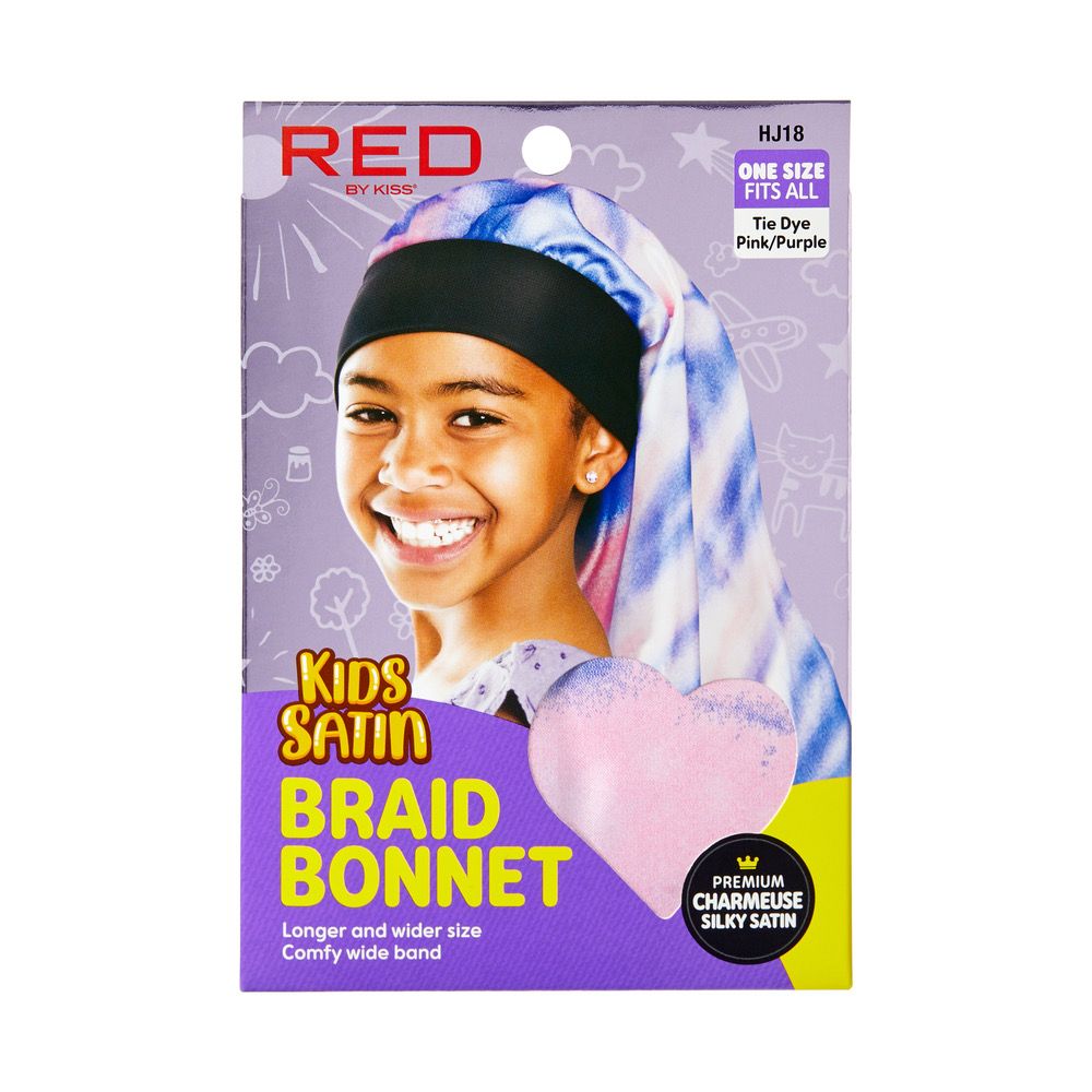 RED KIDS SATIN BRAID BONNET TIE DYE PINK PURPLE