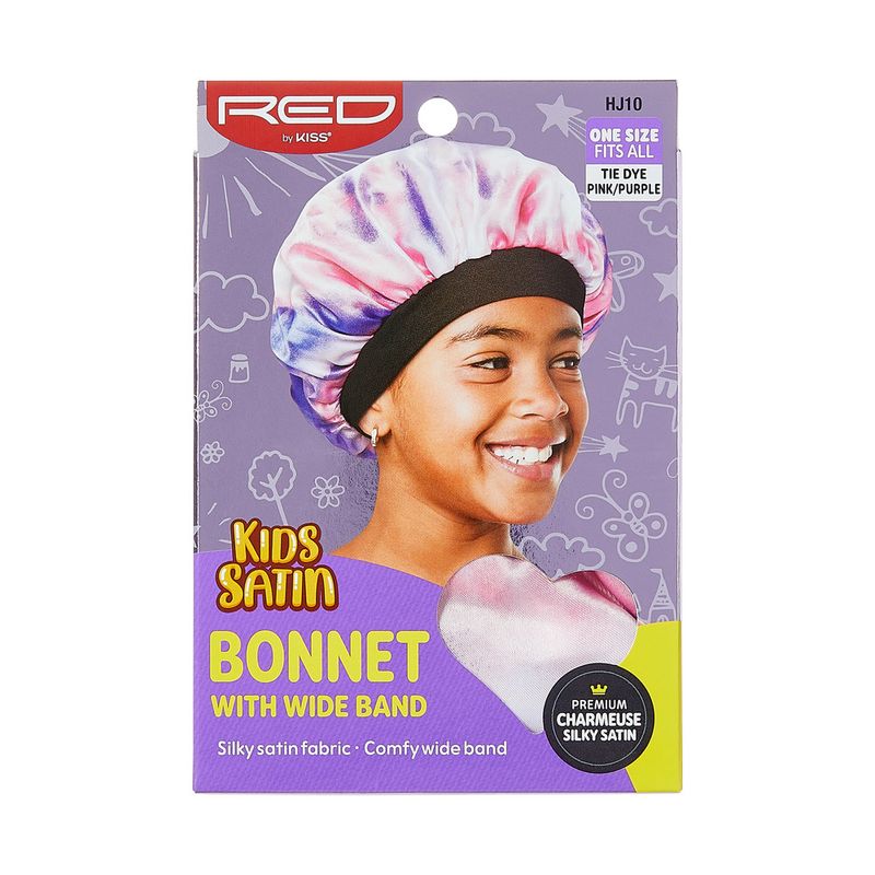 RED KIDS SATIN BONNET TIE DYE PINK PURPLR