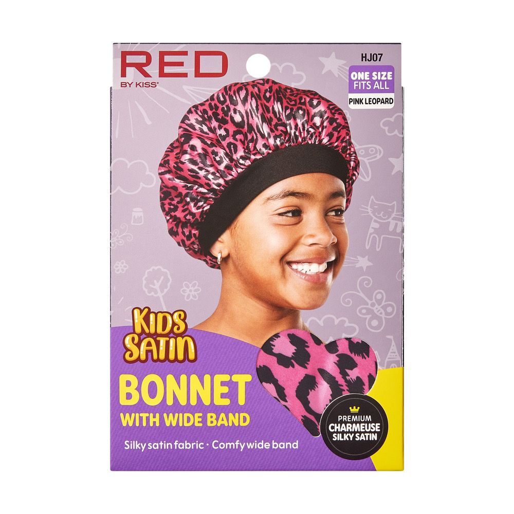 RED KIDS SATIN BONNETPINK LEOPARD