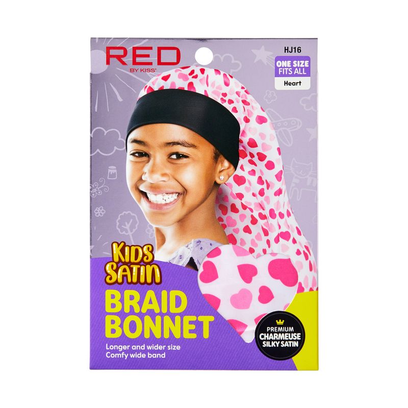 RED KIDS SATIN BRAID BONNET HEART