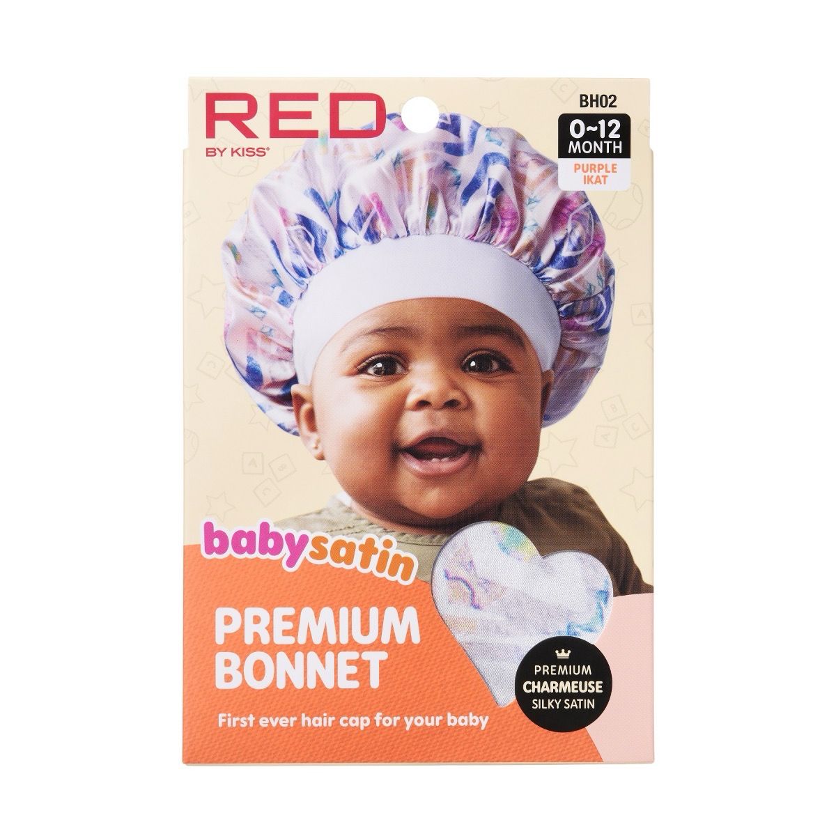 RED Baby Satin Bonnet - Purple Ikat