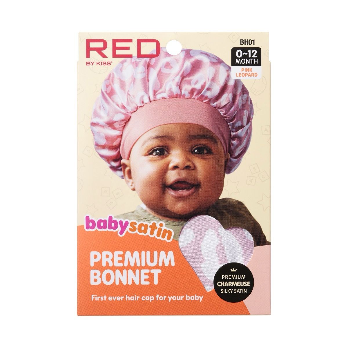 RED Baby Satin Bonnet - Pink Leapard