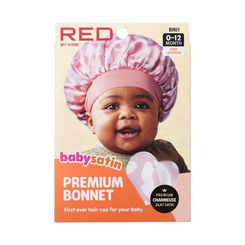 RED Baby Satin Bonnet - Pink Leapard