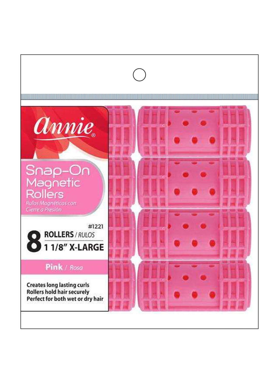 ANNIE XLARGE SNAP ON MAGNETIC ROLLERS 8PC PINK