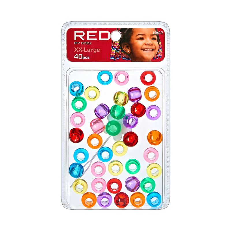 RED XXL HAIR BEADS 40pcs COLORFUL