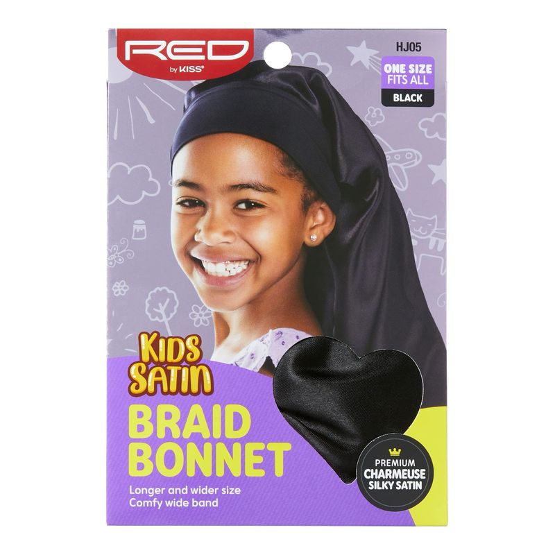 RED KIDS SATIN BRAID BONNET BLACK