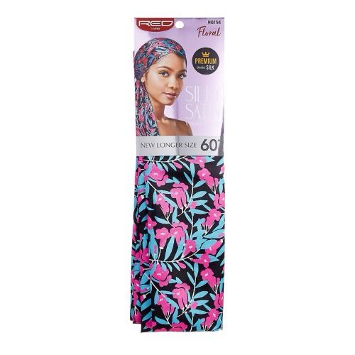 RED Silky Satin Wrap Scarf Floral