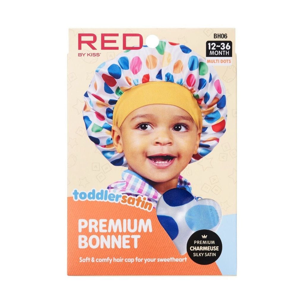 RED Toddler Satin Bonnet Multi Dots