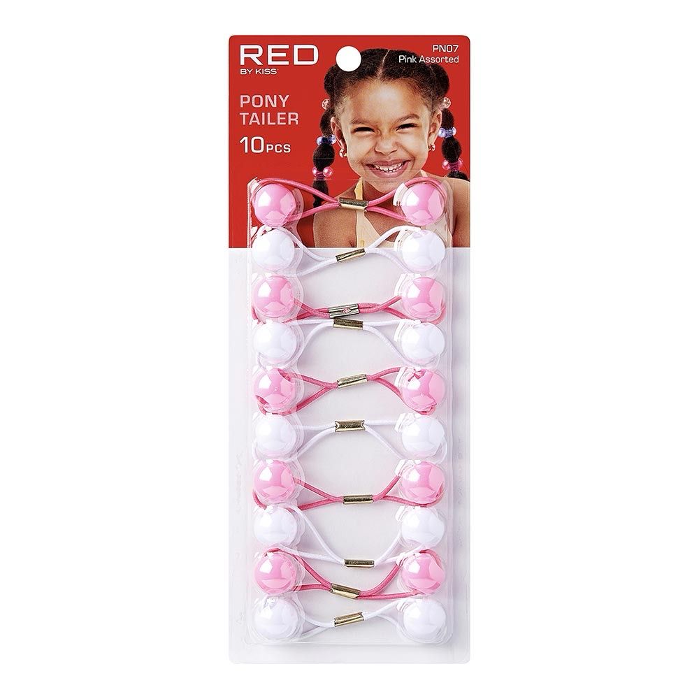 RED KIDS PONYTAILER  10pcs PINK ASSORTED