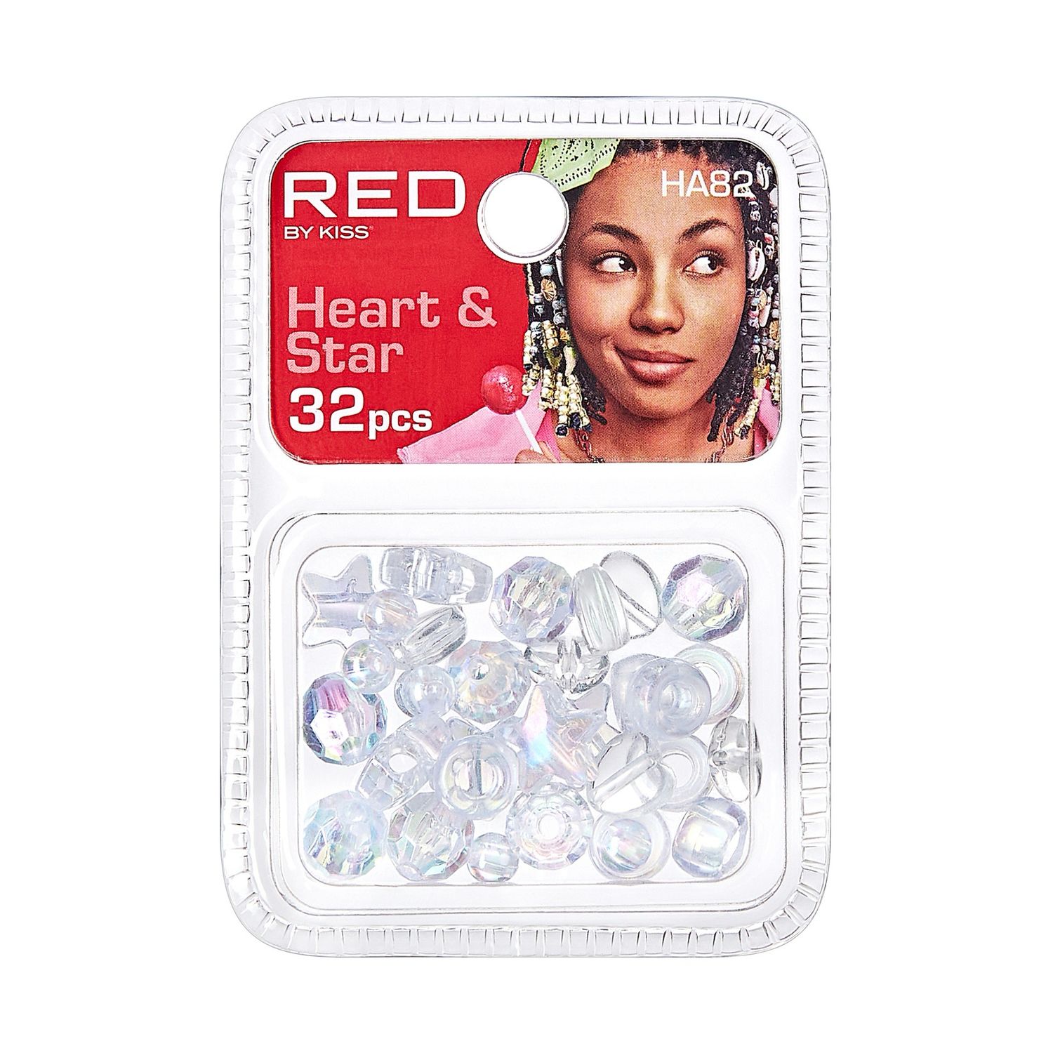 RED LUXURY HEART &amp; STAR HAIR BEAD