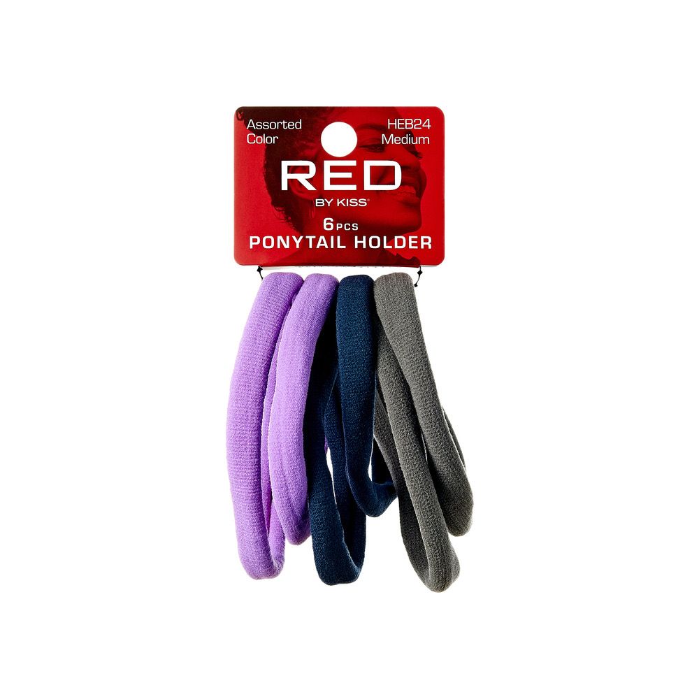 RED PONYTAIL HOLDER M 6pcs COLOR ASSORTED