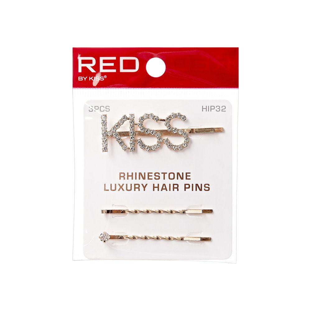 RED RHINESTONE LETTER &amp; 2 BOB PINS 3pcs