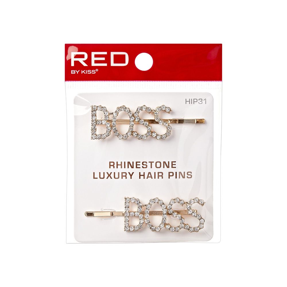 RED RHINESTONE LETTER BOB PINS 2pcs