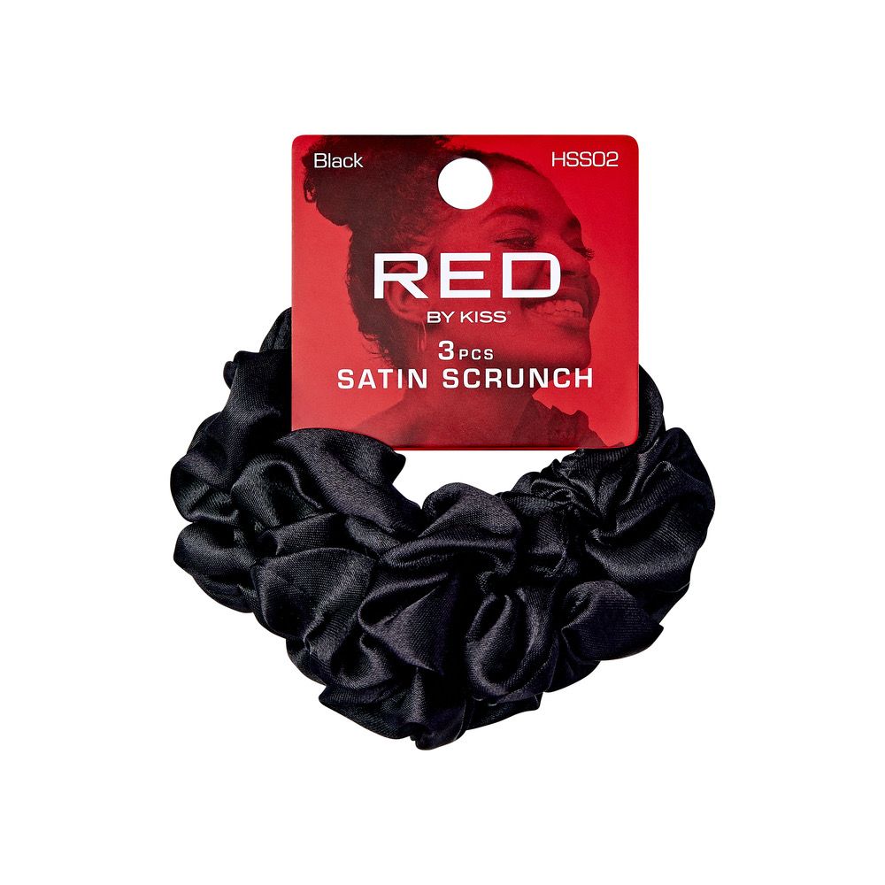 RED SATIN BLACK SCRUNCH 3pcs
