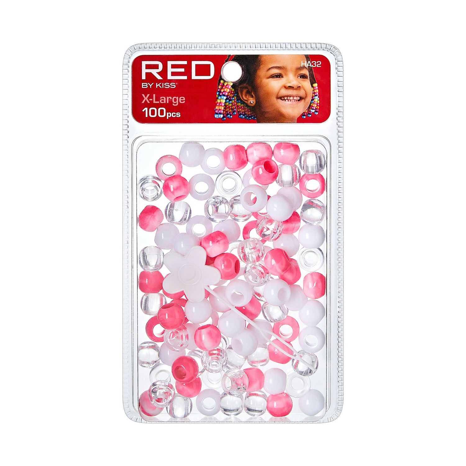 RED XL HAIR BEADS 100pcs PINK/WHITE/CLEAR