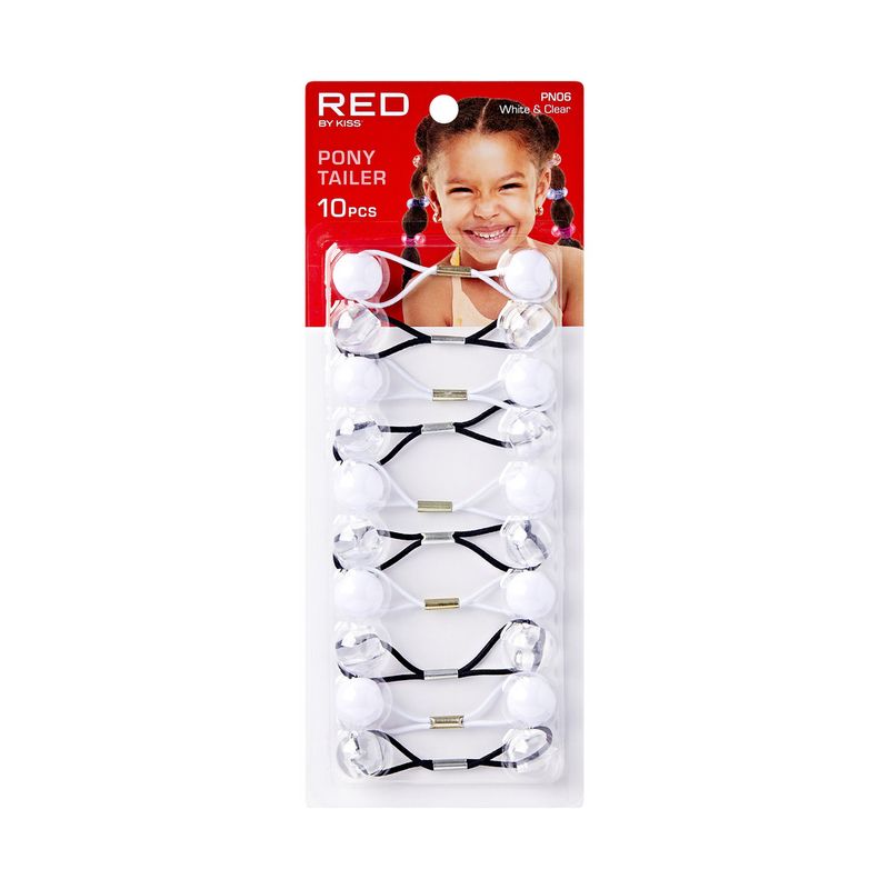 RED KIDS PONYTAILER  10pcs WHITE &amp; CLEAR