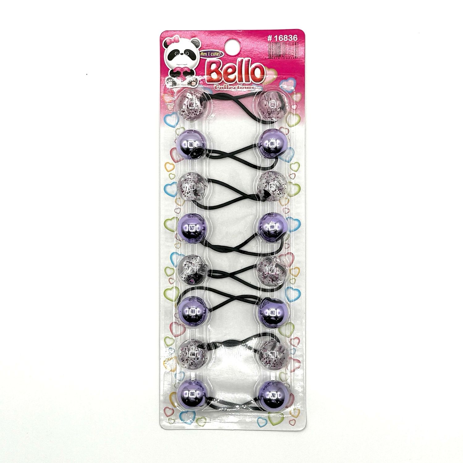 BELLO COLLECTIONS 8 BALL PONYTAIL HOLDERS PURPLE/CLEAR GILTTER