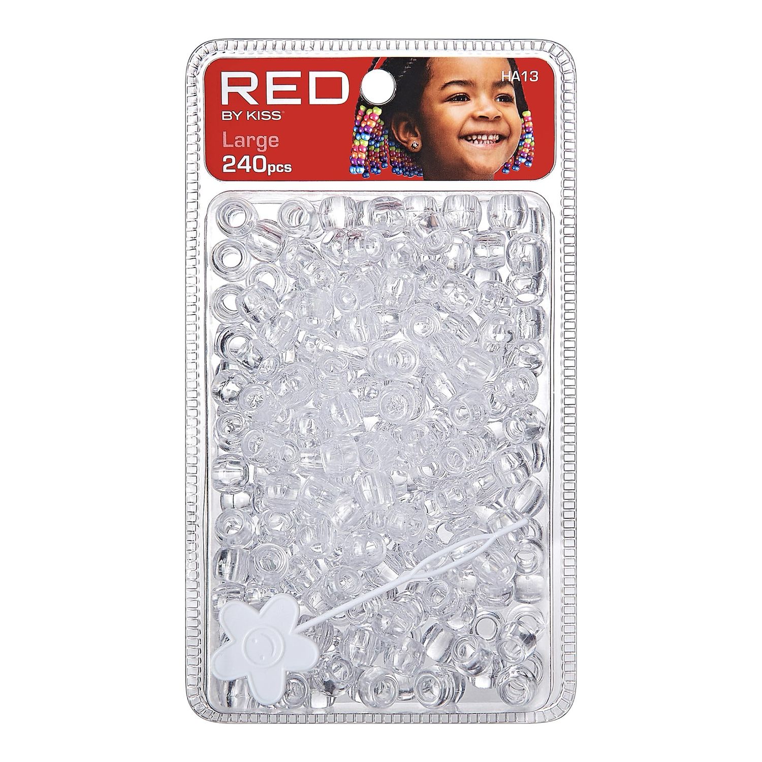 RED LARGE HAIR BEADS 240pcs CLEAR