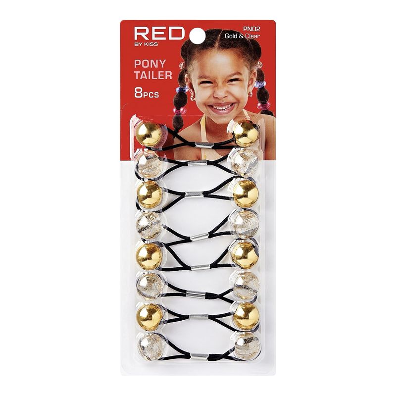 RED KIDS PONYTAILER  8pcs GOLD &amp; CLEAR