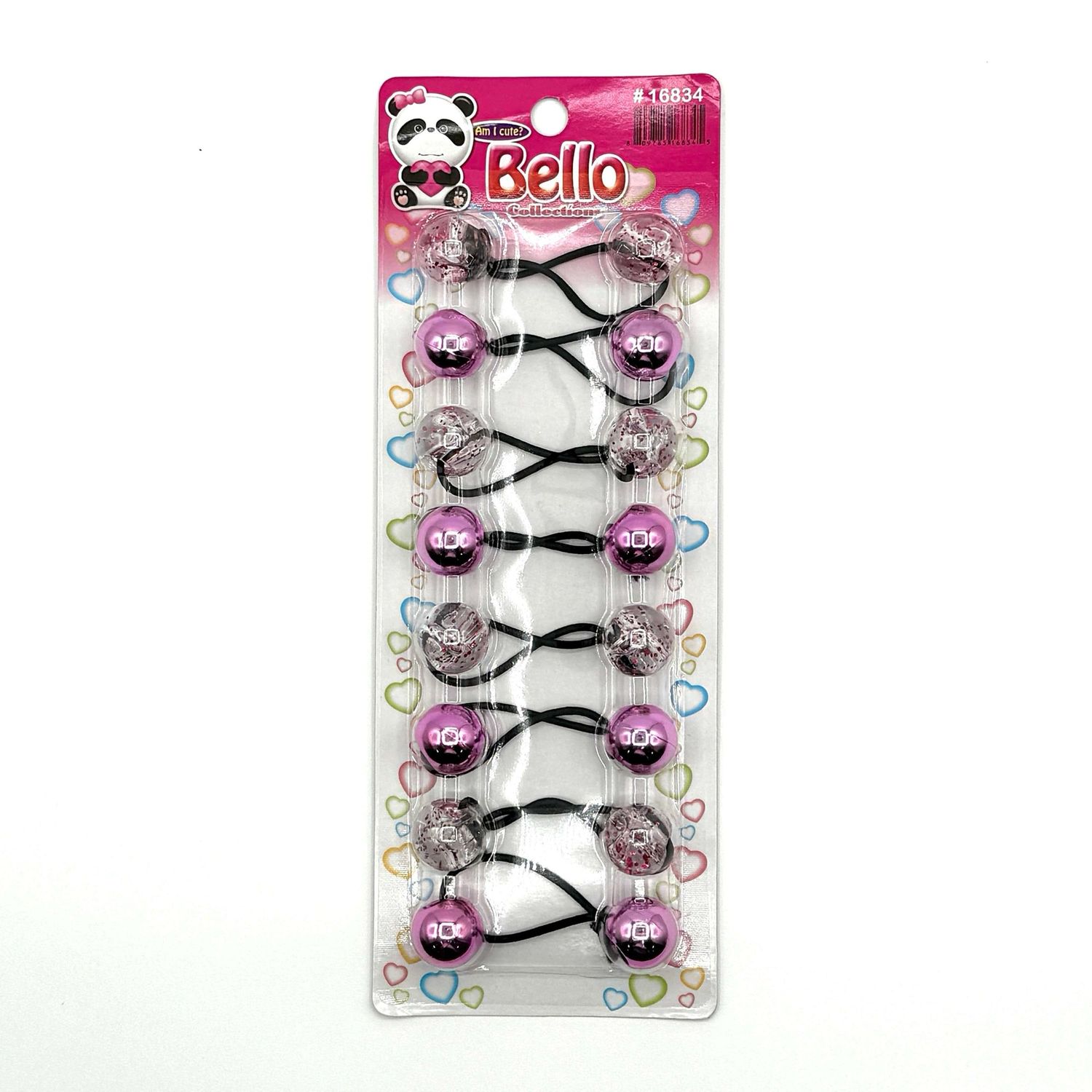 BELLO COLLECTIONS 8 BALL PONYTAIL HOLDERS PINK/CLEAR GILTTER