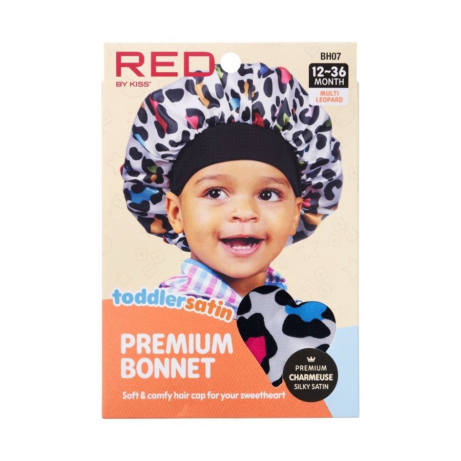 RED Toddler Satin Bonnet Multi Leopard
