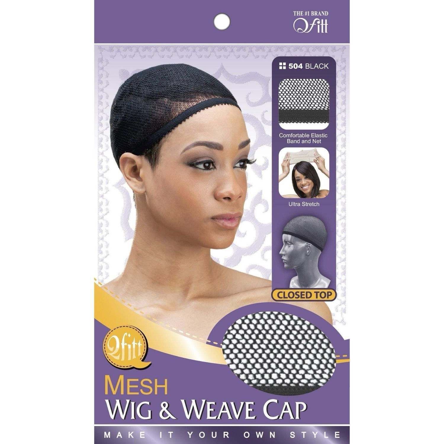 QFITT MESH WIG &amp; WEAVE CAP CLOSED TOP/BLACK