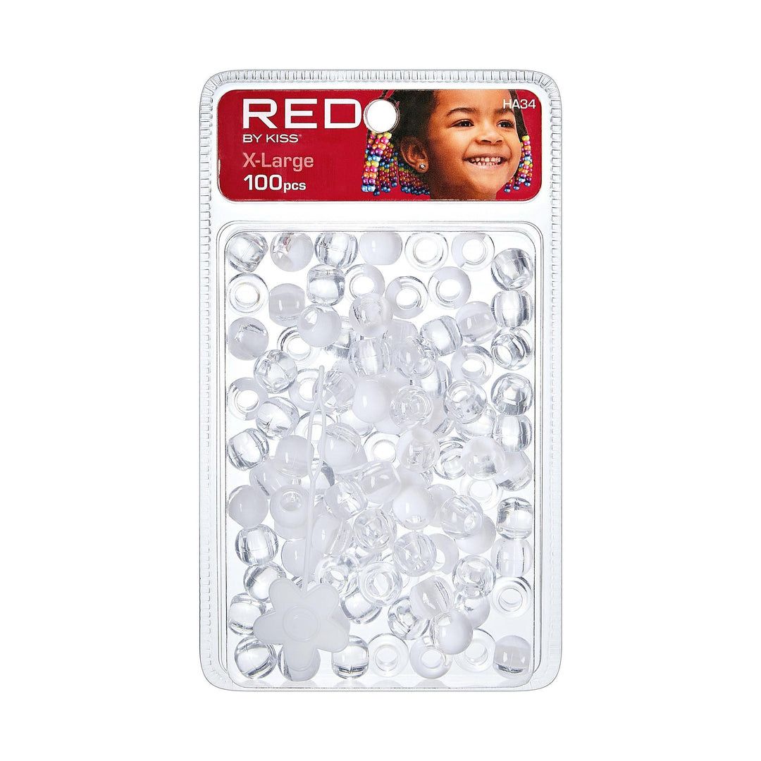 RED XL HAIR BEADS 100pcs WHITE/CLEAR