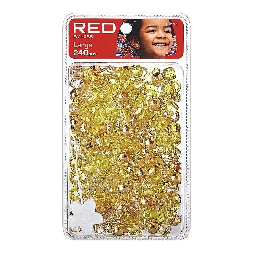 RED LARGE HAIR BEADS 240pcs GOLD