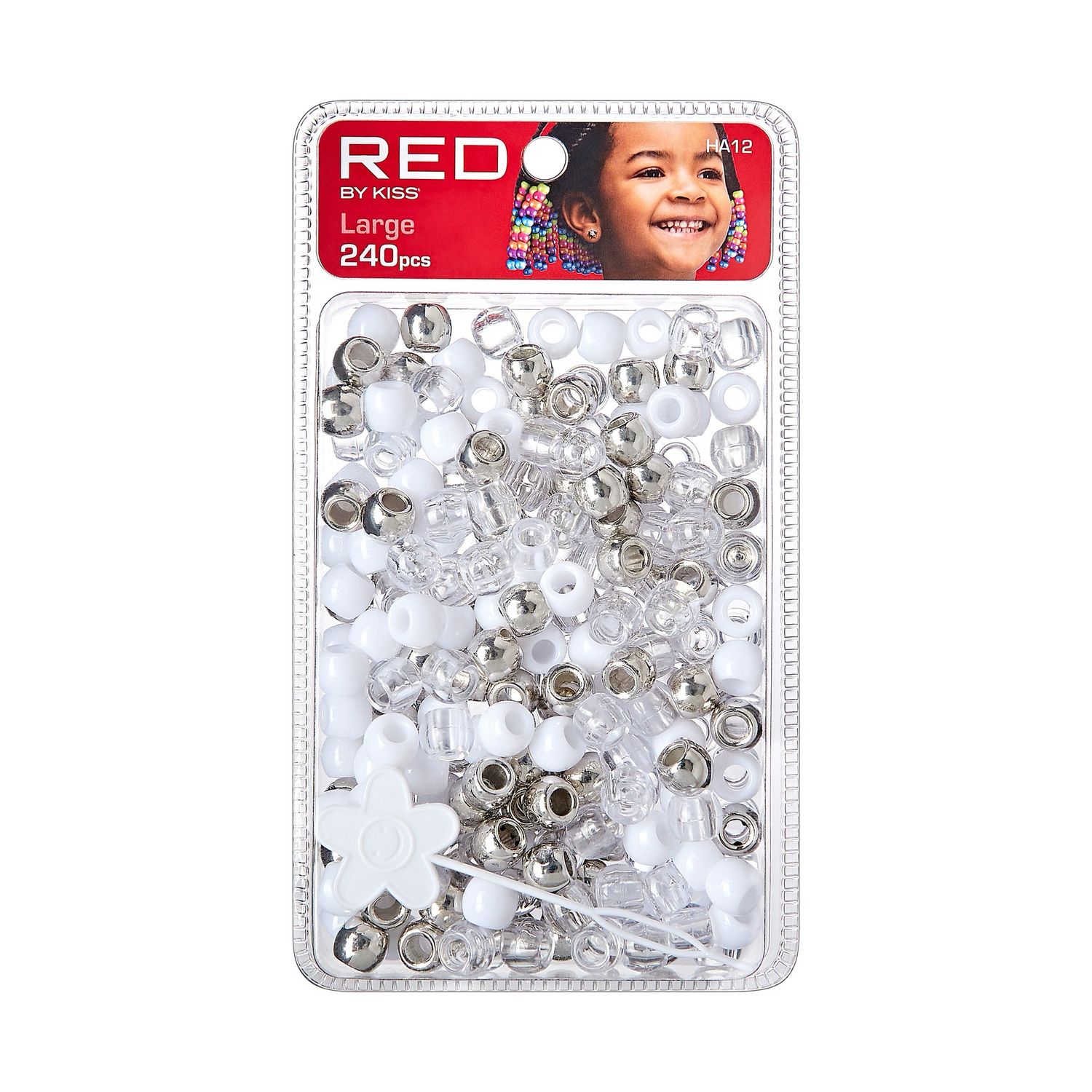 RED LARGE HAIR BEADS 240pcs CLEAR/WHITE ASSORTED