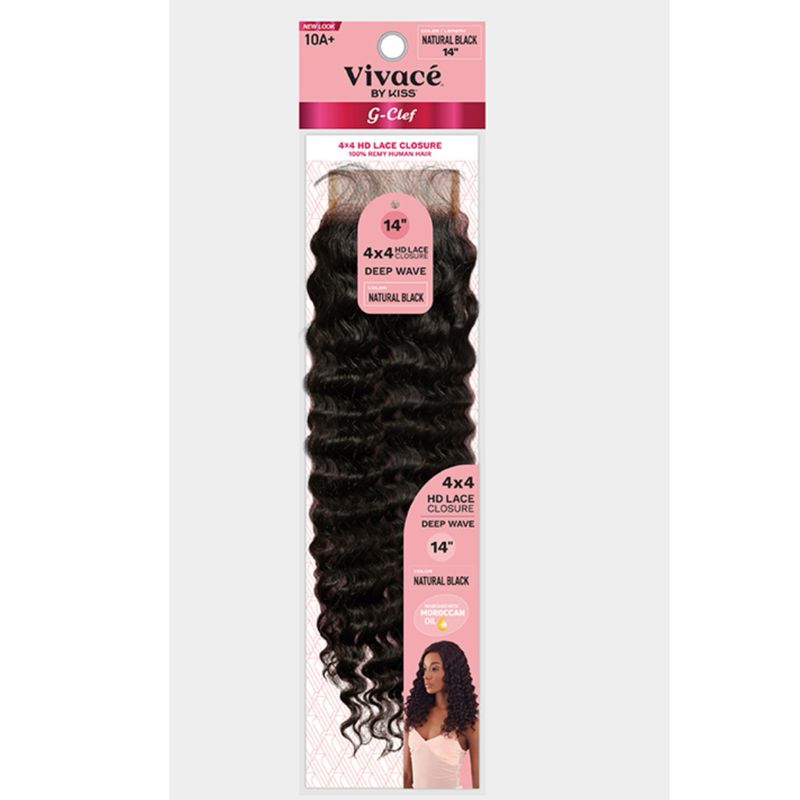14&quot; G CLEF 4X4 CLOSURE DEEP WAVE NATURAL BLACK