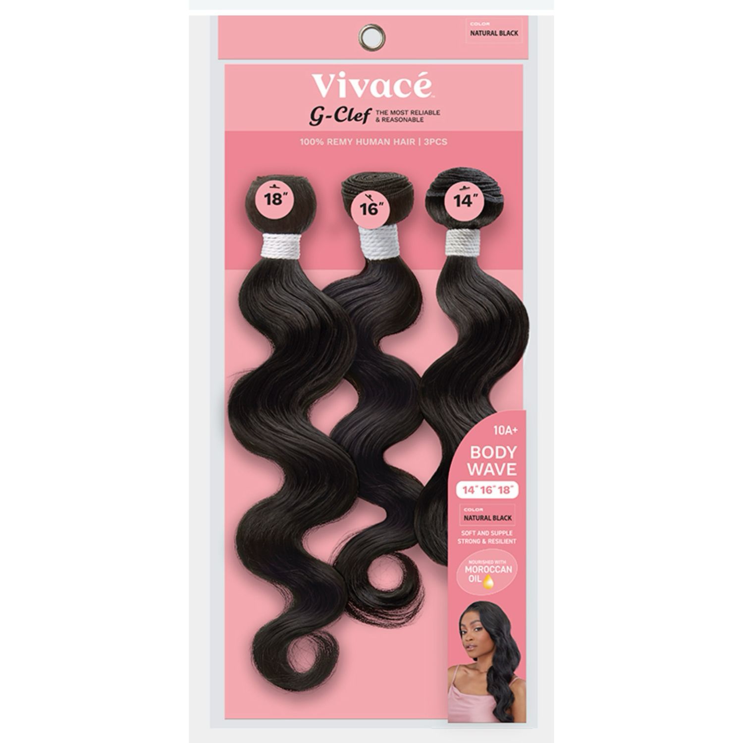 14&quot; 16&quot; 18&quot; G CLEF BODY WAVE NATURAL BLACK