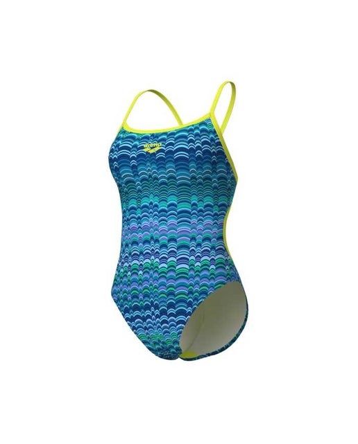 Women&#39;s Ondulation swimsuit Lace back, Colour: 177 Multi Navy/Soft Green, Size: 28