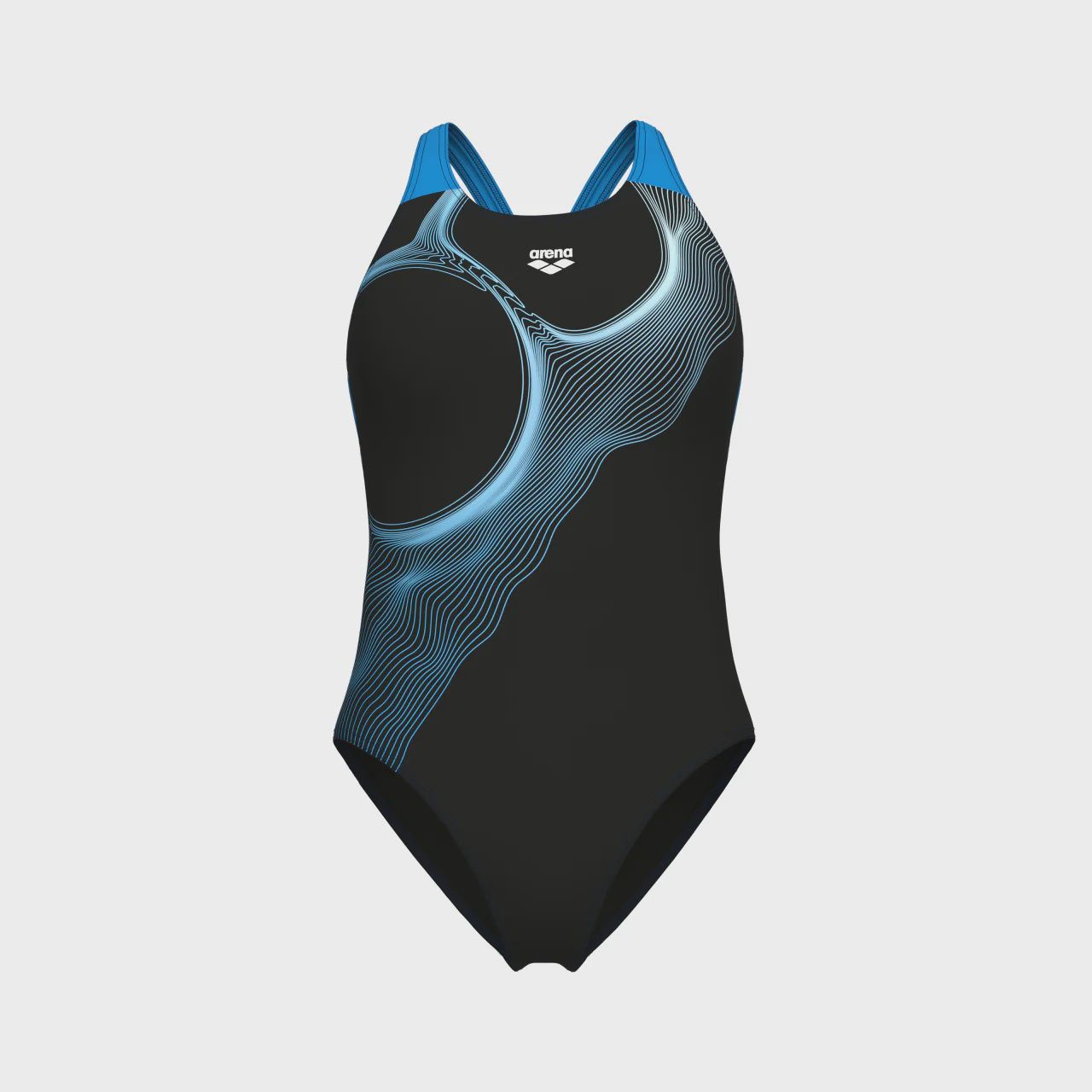 W Ripples Swimsuit V Back B, Colour: 590 Black-Turquoise, Size: 40