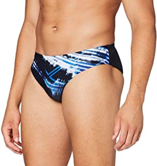 M Infinite Stripe Brief, Colour: 508 Black-Neon Blue Multi, Size: 32