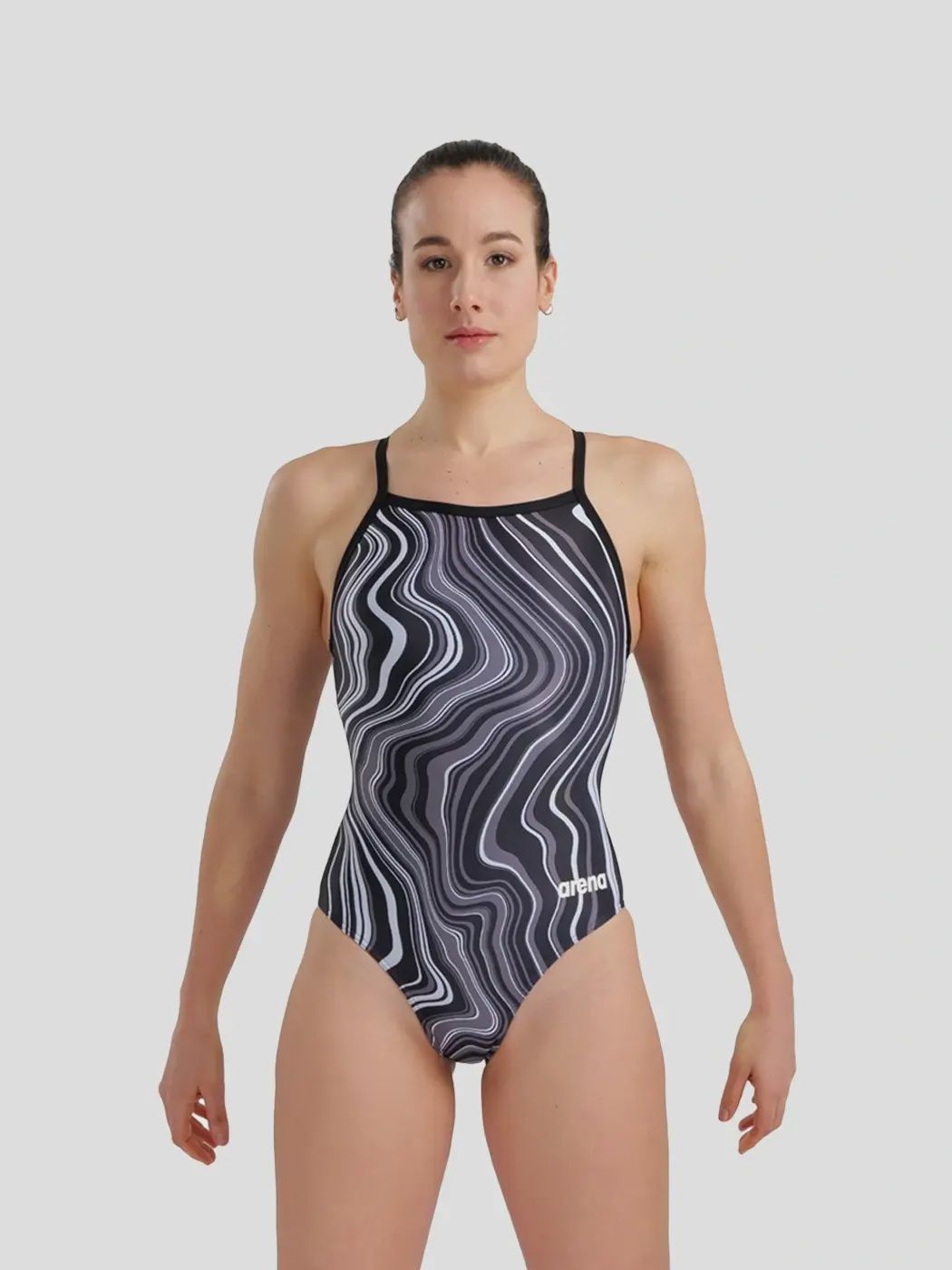 Women&#39;s Swimsuit lighdrop back marbled, Colour: 550 Black-Black Multi, Size: 32