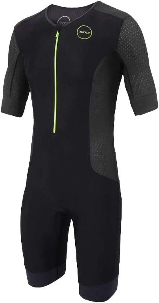 Men&#39;s Aquaflo Plus Short Sleeve Trisuit, Colour: Black/Neon Green, Size: Medium