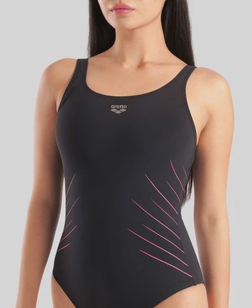 Women&#39;s Isa Swimsuit Squared Back C Cup, Colour: 590 Black-Fairy rose, Size: 44