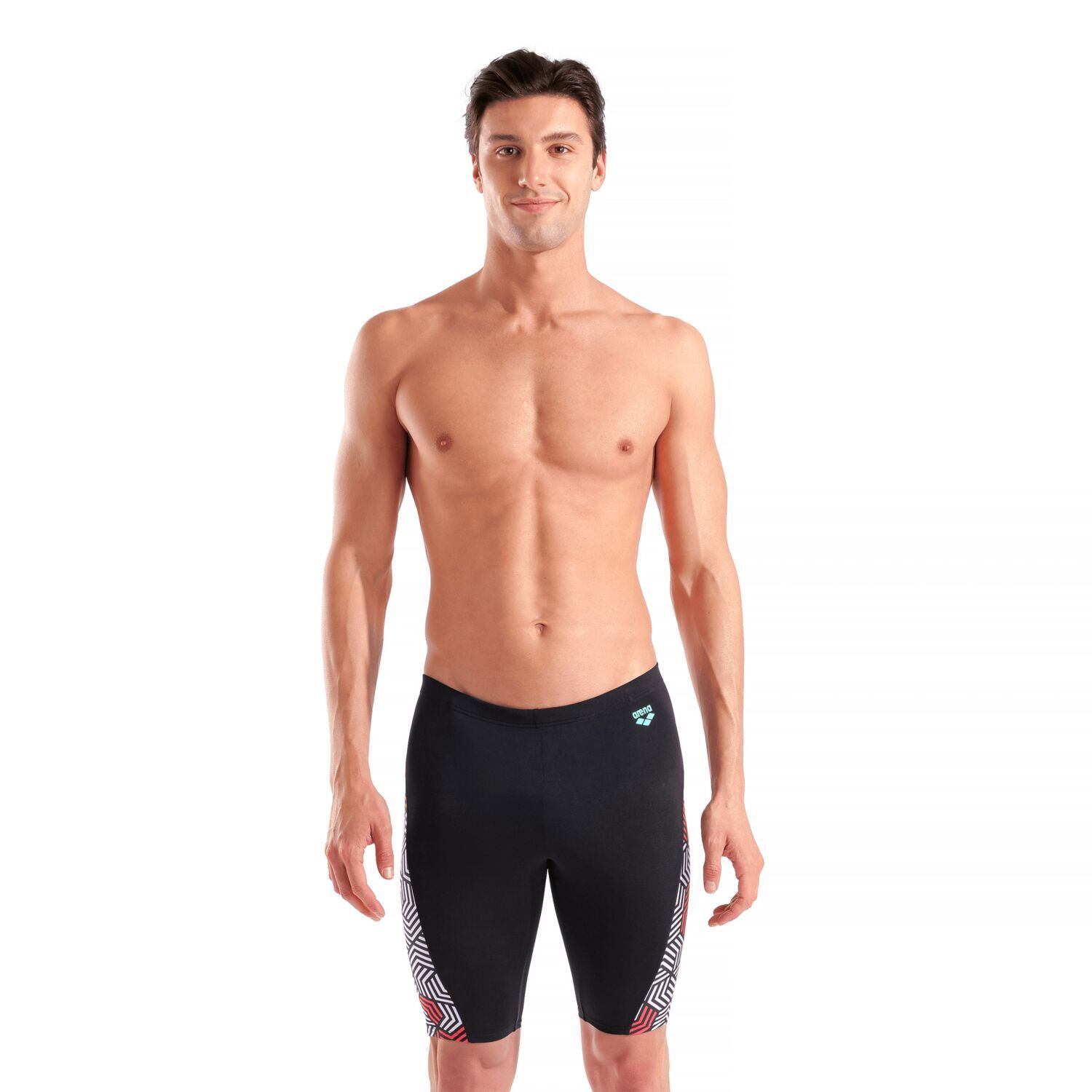 Men&#39;s Arena Geometry Swim Jammer, Colour: 550 Multi Black-Black, Size: 30
