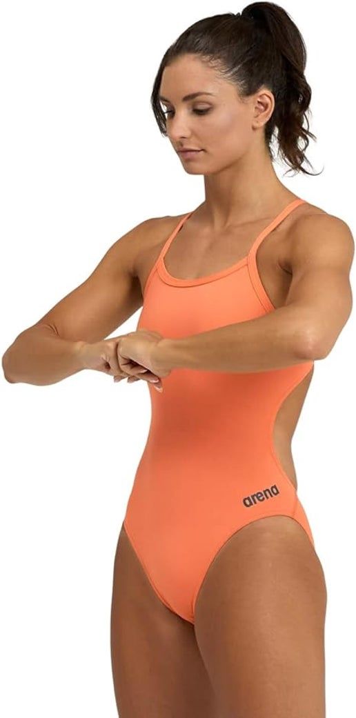 Arena W Team Swimsuit Challenge Back Solid, Colour: 300 Bright Coral, Size: 34