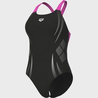 Arena W Poseidonia Swimsuit Swim Pro Back LB, Colour: 590 Black-Shocking Pink, Size: 38
