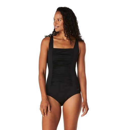 Speedo Adjustable Solid Shirred Tank, Colour: 334 Speedo Black 001, Size: 10