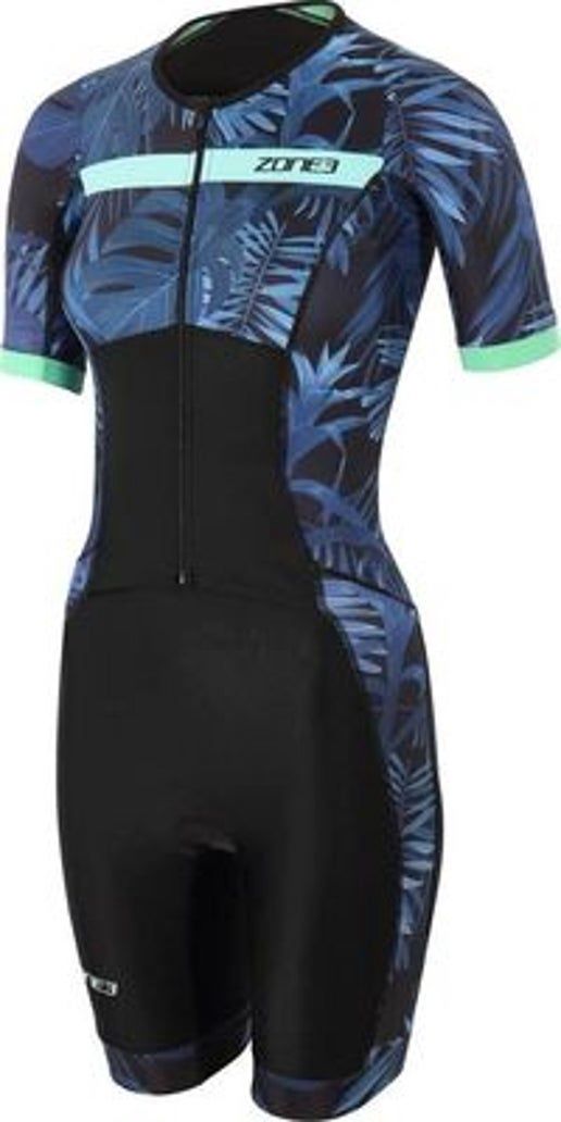 Zone3 Womens Activate Plus Tropical Palm Short Sleeve Full Zip Trisuit, Size: Medium