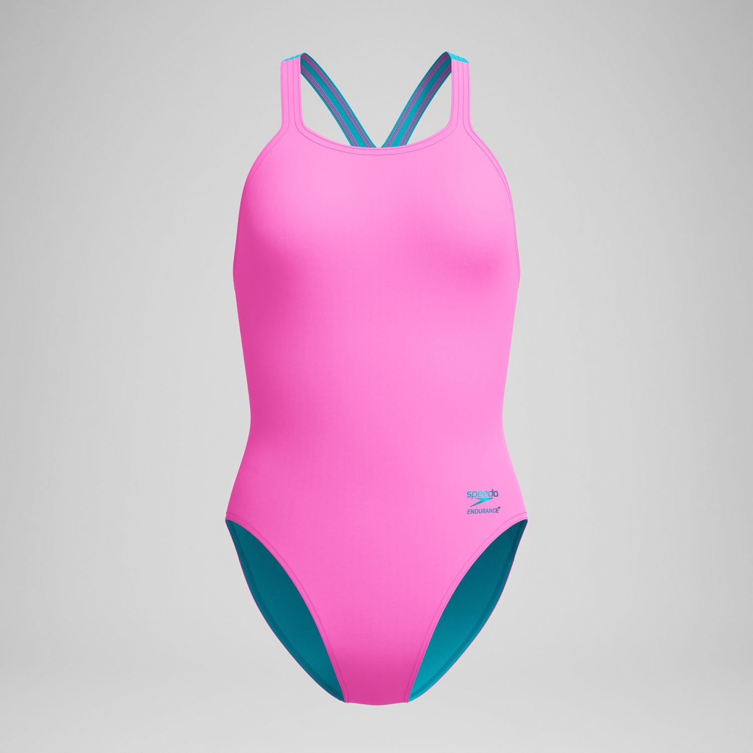 Speedo Female Solid Powerback, Colour: 003 Neon Flamingo, Size: 34