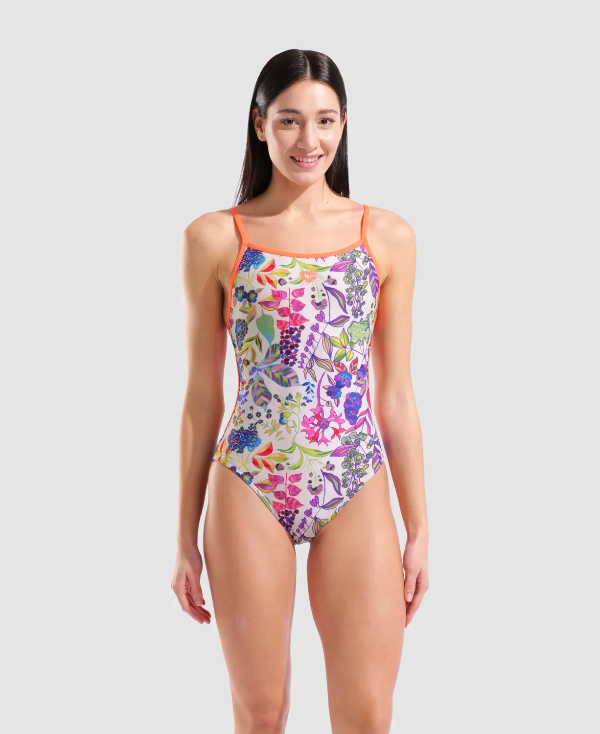 Arena Women's Painting Swimsuit Lace Back, Colour: 140 Multi-Bright Coral, Size: 26