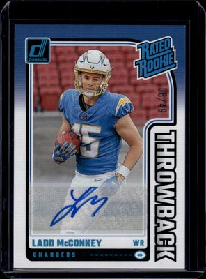 2024 Donruss #23 Ladd McConkey Rated Rookies Throwback Autographs #/49