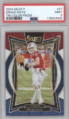 2024 Select #27 Drake Maye Tri Color Prizm /299 PSA 9