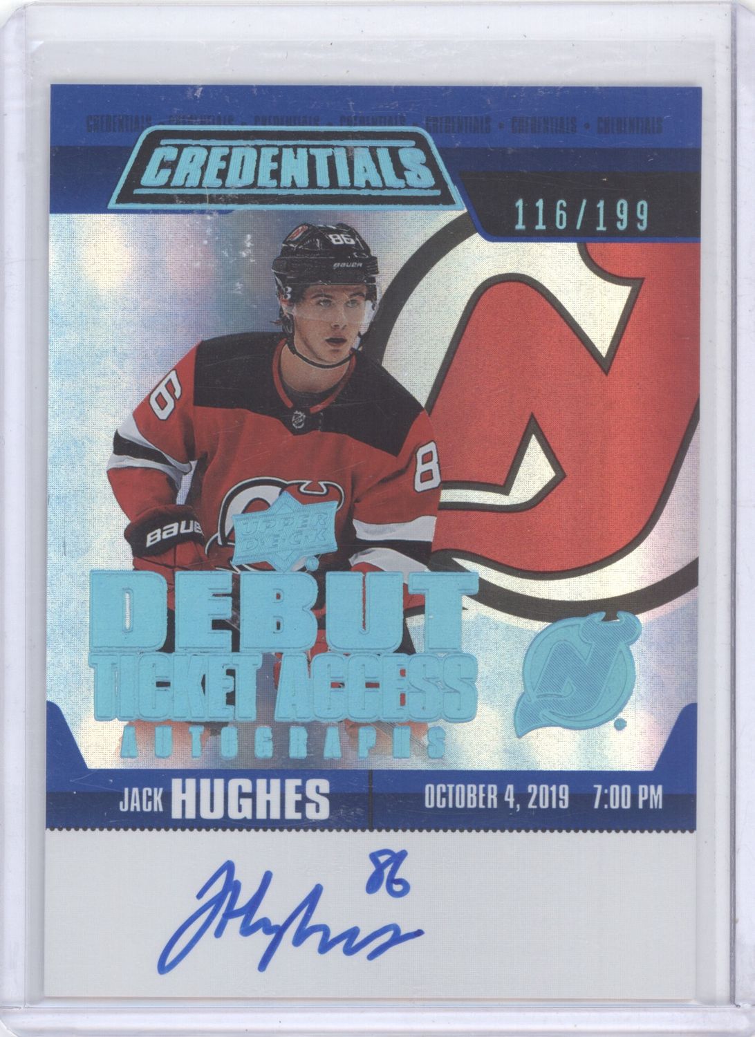 2019-20 Upper Deck Credentials - Debut Ticket Access Autos Jack Hughes