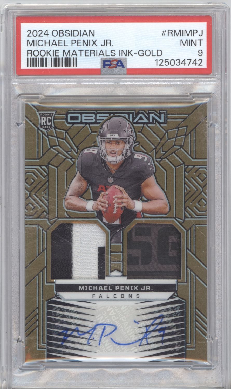 2024 Panini Obsidian #RMI-MPJ Michael Penix Jr. Rookie Materials Ink Gold PSA 9 #/10